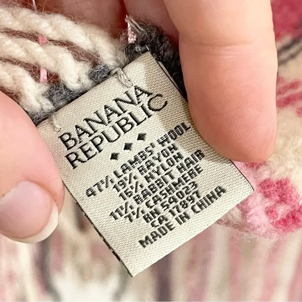 Banana Republic Plaid Pink, Gray and Cream Scarf with Fringes
